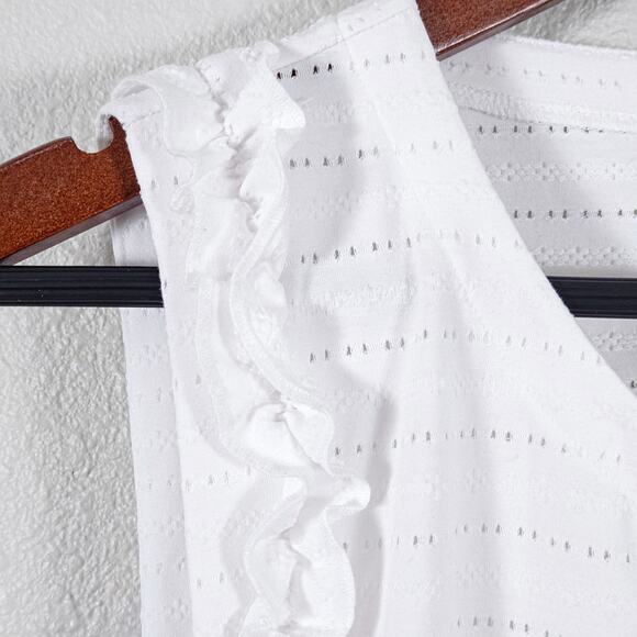 Tommy Hilfiger Tank Top White Eyelet Ruffle Size XL Coastal Preppy - Picture 3 of 9